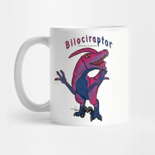 Bilociraptor (text) (scaled) - Bisexual Pride Mug